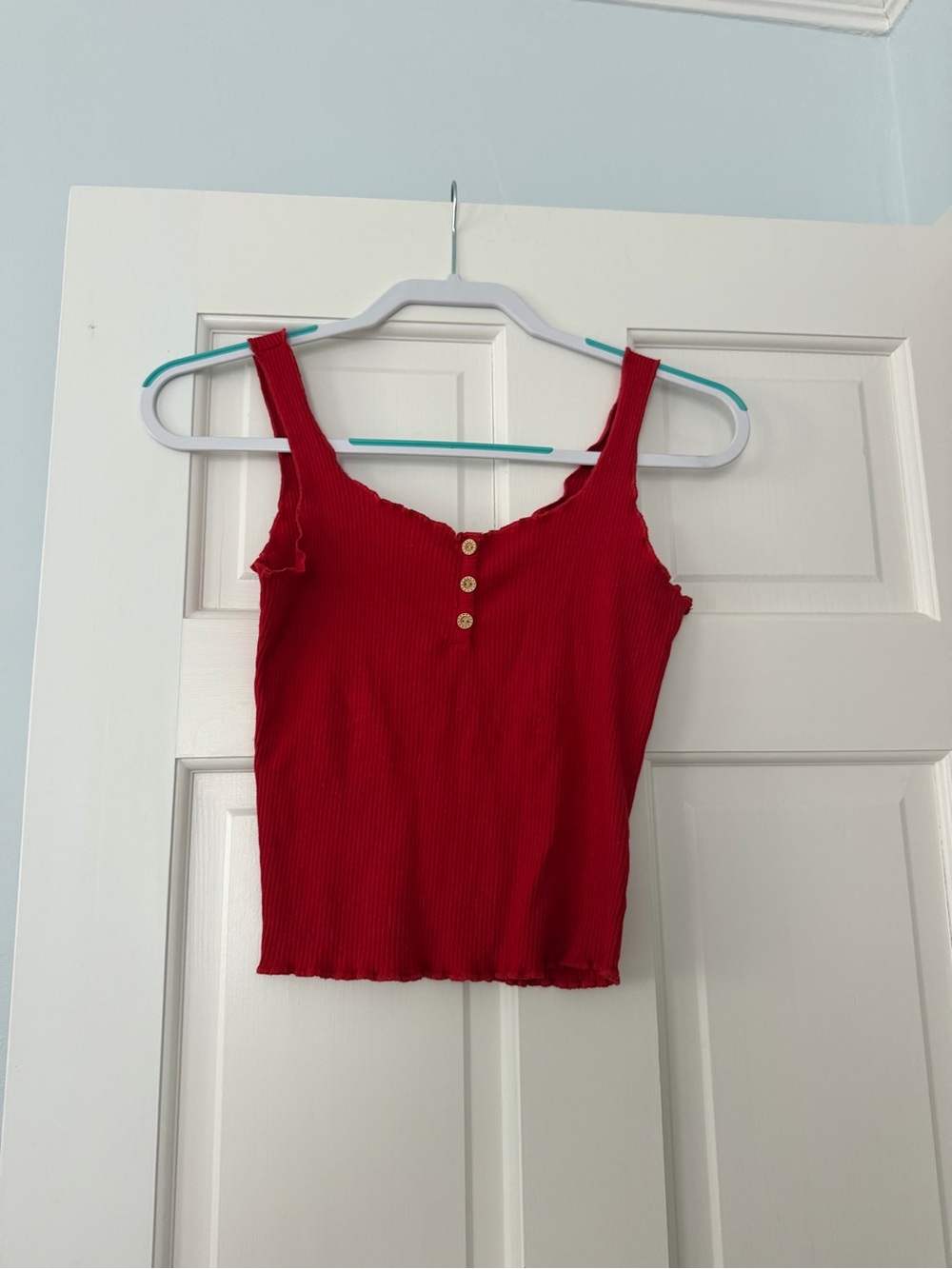 Active USA Red Ribbed Tank with Front Buttons